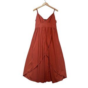 Womens Midi Sundress Large Rust Orange V-Neck Hi-Low Summer Chic Sleeveless